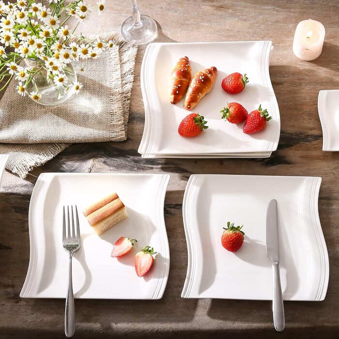 Серія FLORA, набір з 6 порцелянових креманки для каш, миски для рису 450 мл, закусочної миски, десертної миски для салату, супів, рамен, фруктів і т.д. 13,5x13,5x5,4 см (біла, десертна тарілка 6 шт.)