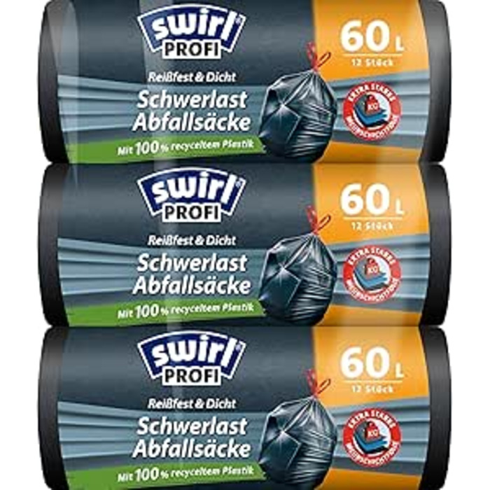Мішки для сміття 60 л, 3 x 12 мішків Swirl