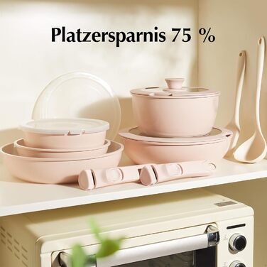 Набор кухонной посуды с керамическим антипригарным покрытием, 16 предметов, розовый Redchef