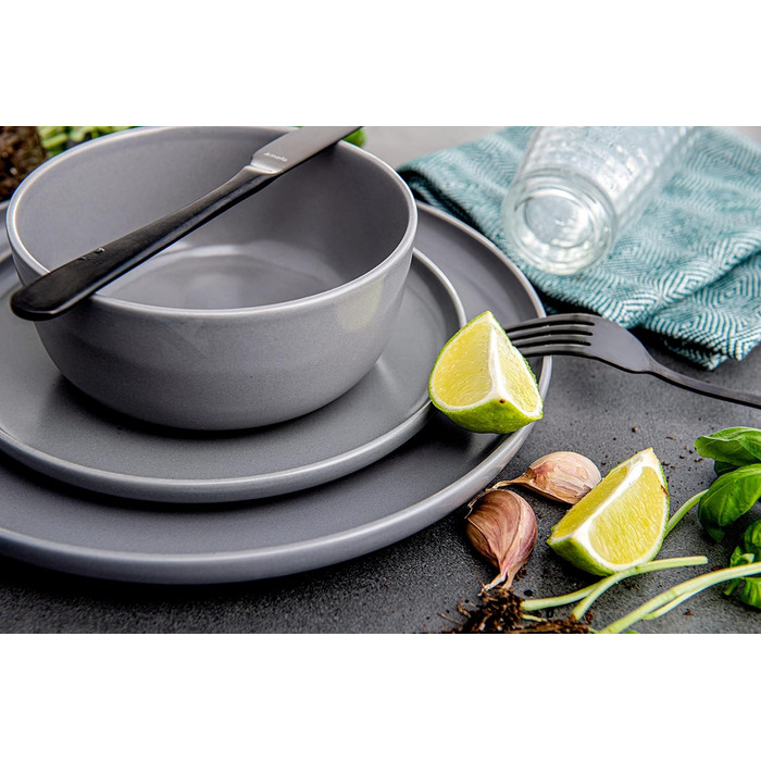 Консимо. Обеденные тарелки на 6 персон - Набор из 6 тарелок - Посудомоечные машины - Сейф для микроволновой печи - Набор керамических тарелок - VICTO Modern Большая обеденная тарелка - 27 см - (Серый)