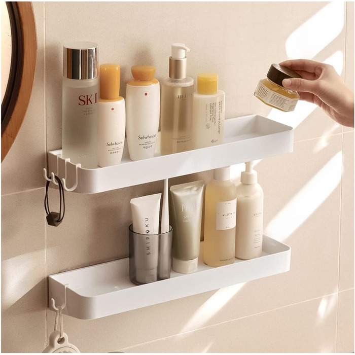 Полиця для ванної самоклеюча, набір 2 предмети, білий YUHIAKE