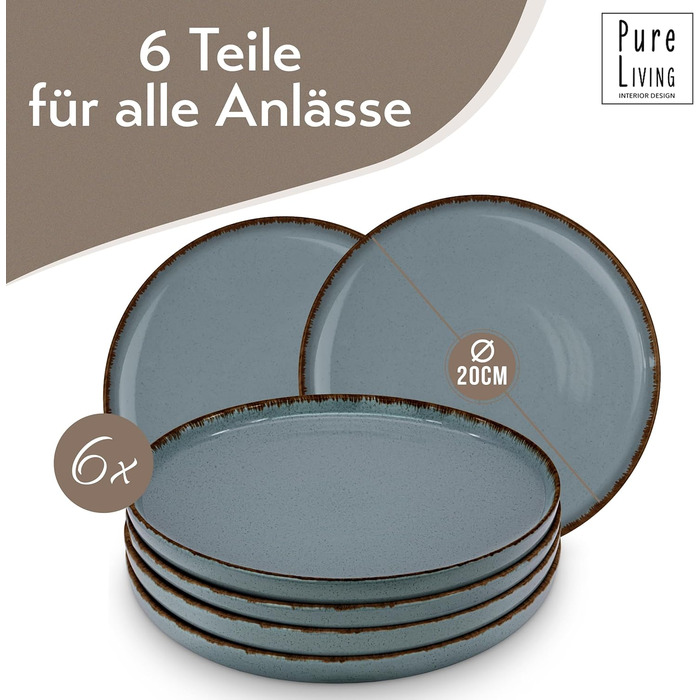 Набор посуды из керамогранита на 6 персон рустик 24 предм. - Набор посуды в деревенском стиле, можно мыть в посудомоечной машине - Набор мисок и тарелок - Посуда Pure Living (маленькие тарелки (6x), дымчато-синий)