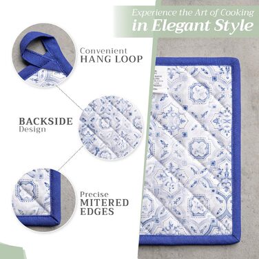 Рукавички для духовки Maison d&39 Hermine, підставки для каструль, 100 бавовна, термостійкі кухонні рукавички, рукавички для духовки (19 см x 33 см) та підставки для каструль (20 см x 20 см) для приготування їжі, Morzine - рукавички для духовки на День по
