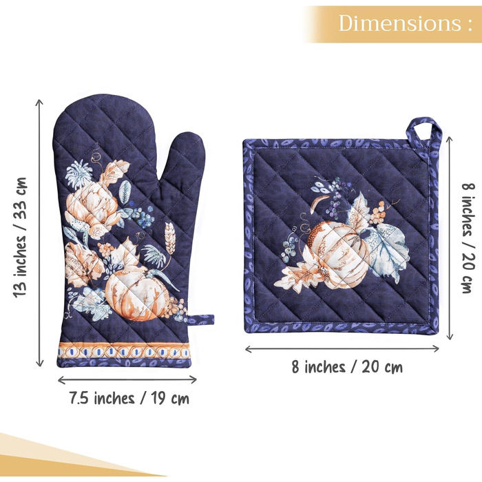 Рукавички для духовки Maison d&39 Hermine, Прихватки для каструль, 100 бавовна, термостійкі кухонні рукавички, рукавички для духовки (19 см x 33 см) та прихватки для каструль (20 см x 20 см) для приготування їжі, Morzine - Рукавички для духовки на День по