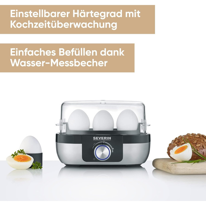 Яйцеварка на 3 яйця, матова нержавіюча сталь/чорна Severin