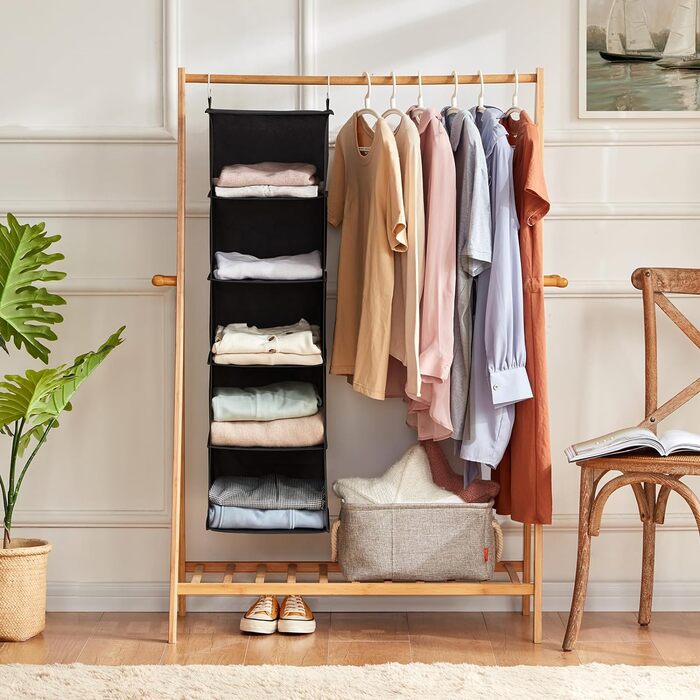 Підвісна полиця Lifewit з 2 предметів, органайзер для шафи, шафа-купе з підвісною системою, тканинне підвісне сховище, органайзер для шафи, складний і компактний з металевими гачками, 5 відділень, (чорний, 5 відділень x 2)