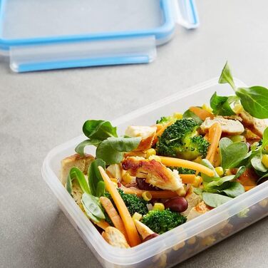 Набір контейнерів для зберігання продуктів EMSA Clip & Close, прямокутні, 5 x 0,8 л, коробки для зберігання, 100 герметичні, придатні для миття в посудомийній машині, морозильної камери та мікрохвильової печі, прозорі, сині, зроблені в Німеччині, N10307 (