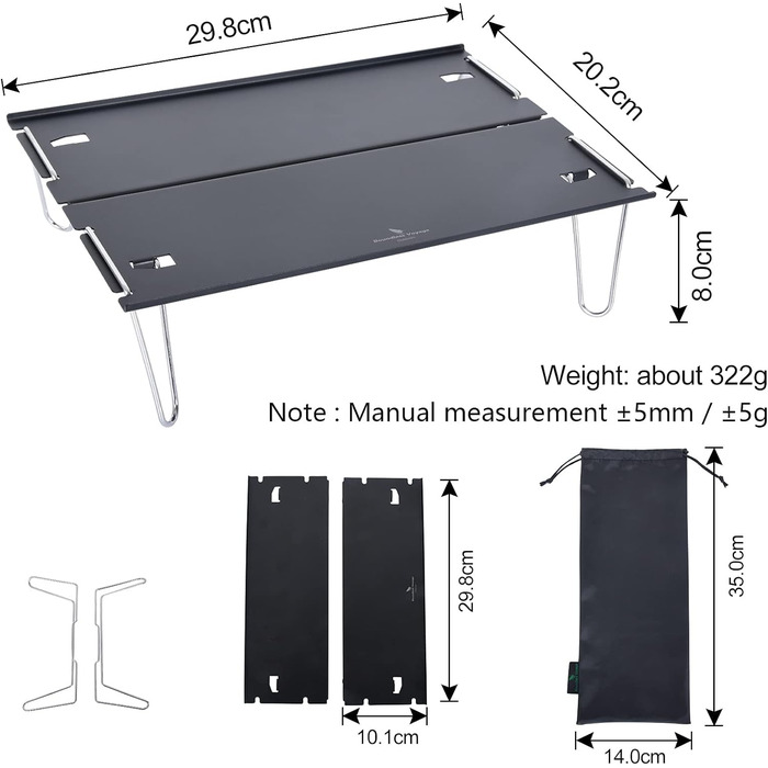 Складной стол для кемпинга Семный на открытом воздухе Мини-стол из алюминиевого сплава Портативный обеденный стол BVT01 (черный)