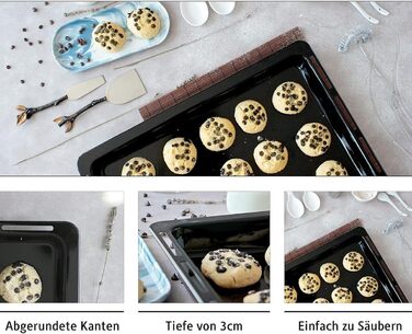 См, набір форм для випікання та решіток, глибока емальована сковорідка 3 см та хромована решітка для духовки та плити, стійка до подряпин та корозії, чорна (емальований набір 455 x 30 мм), 45,5 x 36