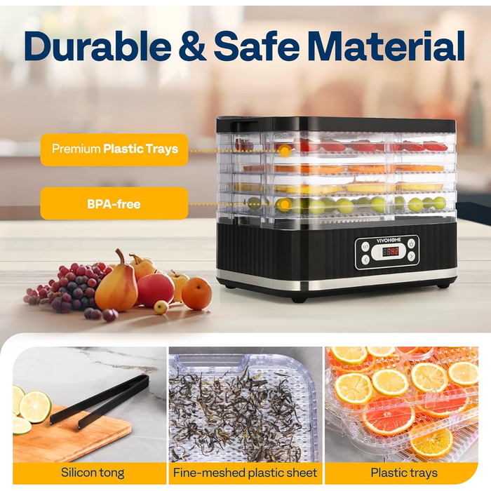 Дегидратор на 5 полок 400 Вт, черный VIVOHOME