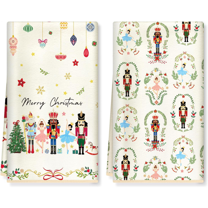 Набір з 2 різдвяних кухонних рушників 60 x 40 см Лускунчики Arquiel