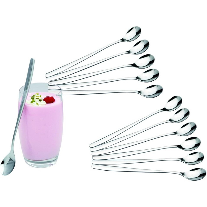 Набір з 12 довгих ложок для напоїв з нержавіючої сталі  19 см c|h|g