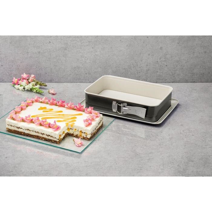 Прямоугольная пружинная форма 28 см BACK-TREND, форма для выпечки с защитой от протечек, квадратная форма для выпечки из стали с антипригарным покрытием, армированным керамикой (цвет крем/антрацит), количество 28 x 18 см Single