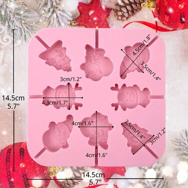 Силіконова форма для шоколаду - 8 отворів, ялинка, олень, сніговик та Санта-Клаус, форми для льодяників на паличці для домашнього шоколаду, цукерок, желе, з 20 паличками (1 упаковка)