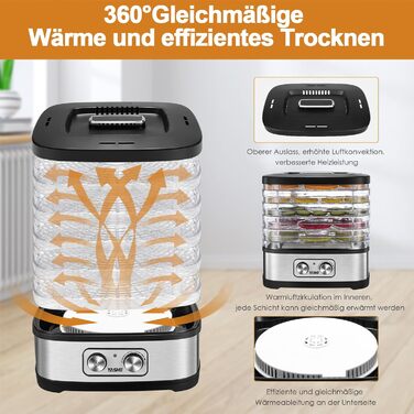 Дегідратор на 5 полиць 240 Вт, чорний YASHE