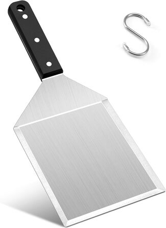 Лопатка для бургерів Herogo, нержавіюча сталь, велика металева лопатка зі скошеними краями, зламаний фліппер для бургерів Лопатка для гриля для перевертача барбекю, міцна та міцна ручка, включаючи S-подібний гачок, 31 x 13 см