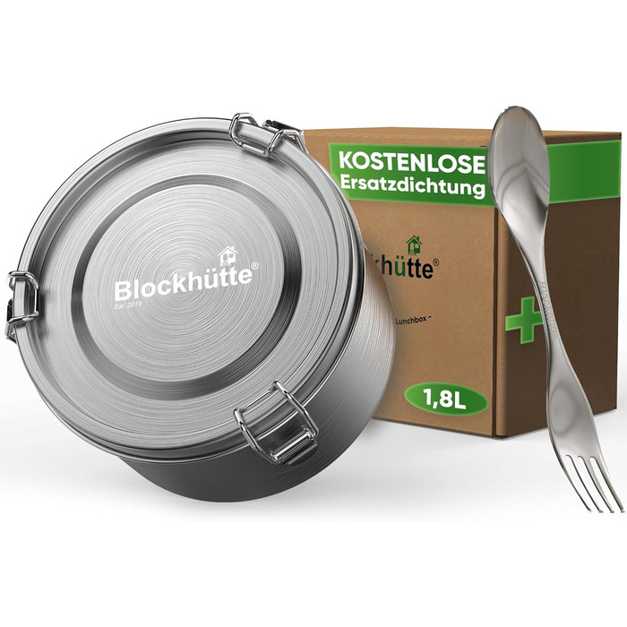 Дитячий ланч-бокс Blockhtte преміум-класу з нержавіючої сталі, круглий I, 780 мл, I зі штифтом Spork і двома ущільнювачами, I Герметичний ланч-бокс із нержавіючої сталі I Металевий шкільний ланч-бокс I Чаша для духовки, яку можна мити в посудомийній машин
