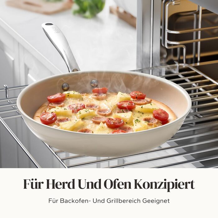 Набор индукционных сковородок со стеклянными крышками, 6 предметов 20, 24, 28 см, бежевый Redchef