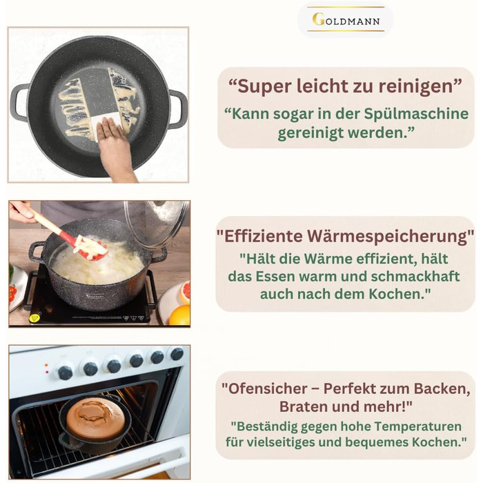 Каструля 6,5 л з антипригарним покриттям та скляною кришкою 28 см Goldmann