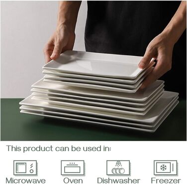 Порцелянова тарілка DOWAN, прямокутні сервірувальні тарілки 30,5 x 15,2 см, білі сервірувальні тарілки для десерту, закусок, м'яса, риби, суші, страв тощо, прямокутні тарілки 4 шт. и 12 дюймів