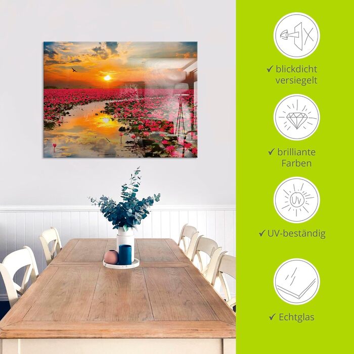 Настінний декор зі скла, картини, настінна картина, скляна картина цільна 40x40 см, квадрат, пляж, море, сонце, Кариби, природа, пейзаж, узбережжя, схід сонця, морський, S7LE (квіти лотоса, 100Д x 50Ш см)