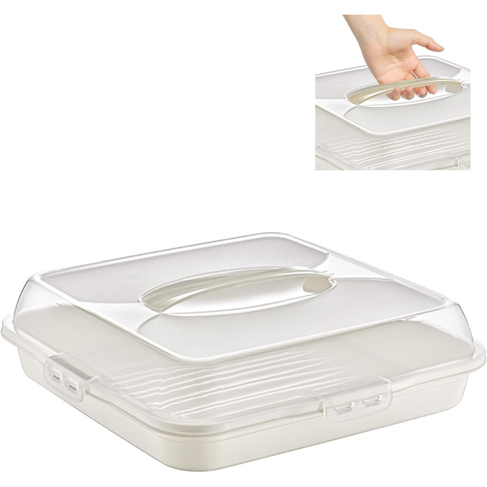 Коробка для транспортування торта з кришкою, капюшоном і ручкою. Коробка для зберігання, контейнер для торта, тарілка для торта, лоток для торта, коробка для торта, тарілка для торта, начинка для торта, дзвіночок для торта - (крем, квадрат)