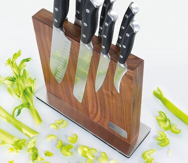 Магнітний ножовий блок, двосторонній, надсильний магніт, тверда чорна лакована гума з дерева (горіх), 78145