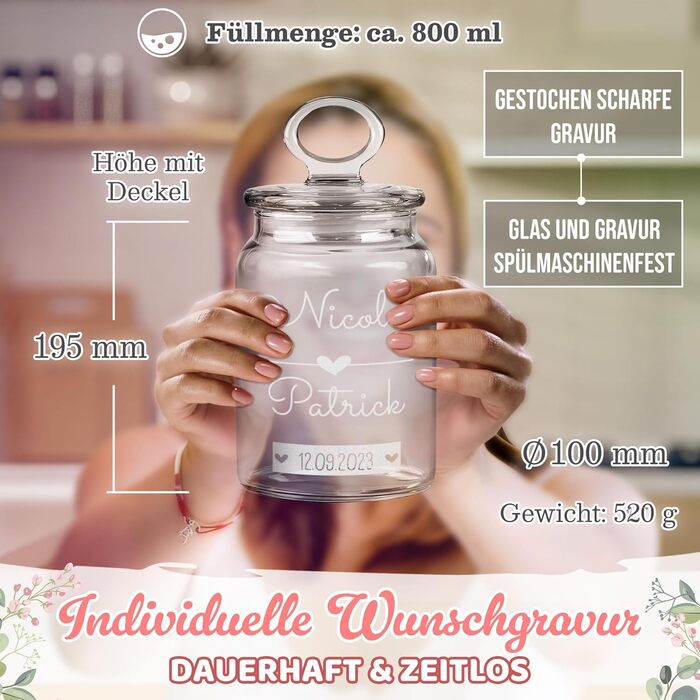 Стеклянная банка для печенья с персонализированной печатью и гравировкой 800 мл PR Print Royal