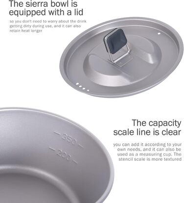 Титановая миска с крышкой для кемпинга 350 мл iBasingo