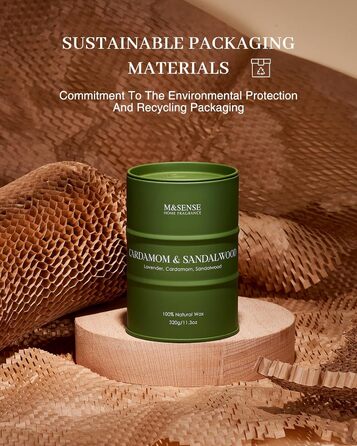 Ароматичні свічки M&SENSE з натурального соєвого воску, натуральна соєва свічка для домашнього декору, тривалий час горіння до 70 годин, класні подарунки-свічки для чоловіків і жінок (320 г, кардамон)