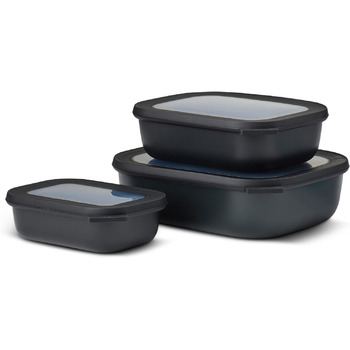Прямокутний набір з 3 предметів Cirqula з кількома лотками - Банки для зберігання з кришкою - підходить як ящик для зберігання, холодильник, морозильна камера та посуд для мікрохвильової печі - 750, 1500 і 3000 мл - (Nordic Black, набір 3 шт. и (500, 1000