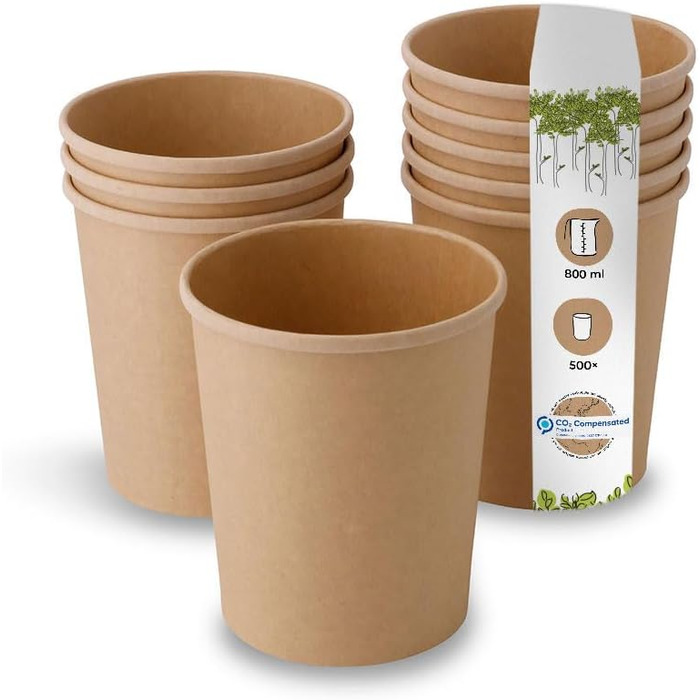 Органічні паперові стаканчики Харчові стаканчики Картонні стаканчики з крафту Коричневі I Компостовані стаканчики Стаканчики для супу На винос Стаканчики для морозива Картонні I 25 органічних одноразових стаканчиків Біорозкладні 200 мл (800 мл (500 штук))