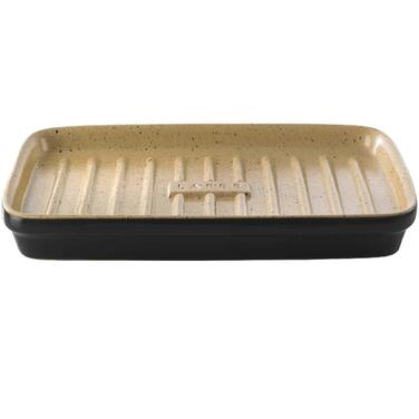 Блюдо для гриля з вертикальною решіткою прямокутне, 33 x 23 x 3,5 см, бежеве / чорне, Lafer BBQ Römertopf