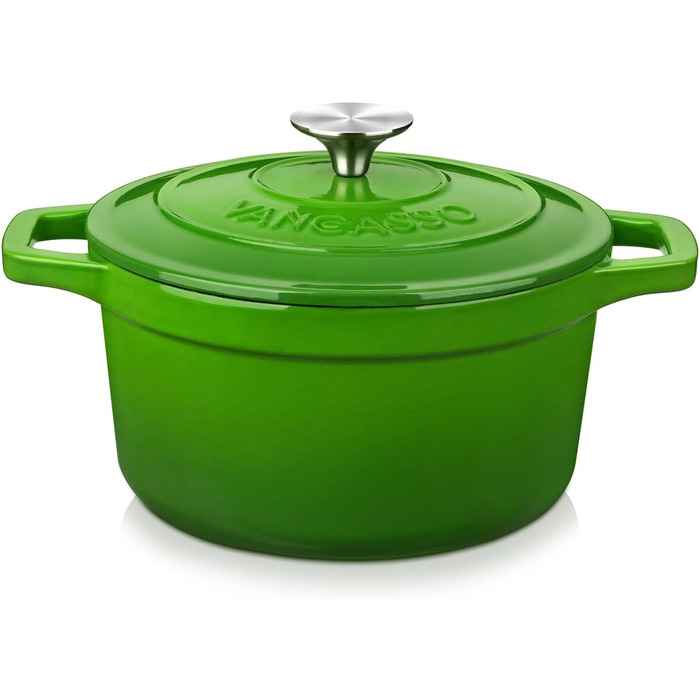 Чавунна сковорода Vancasso, чавунна каструля з кришкою, емальоване покриття об&39ємом 5 л, індукційна каструля, каструля, чавунна сковорода для всіх типів плит, підходить для індукції, кругла, кремово-біла, 5 л біла (зелена, 20 см)