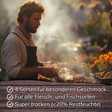 Коптильна стружка 2 л середній розмір, набір 4 предмети, Вишня, Яблуко, Акація, Бук Landree