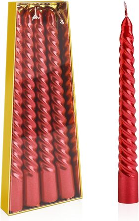 Набір з 4 конічних спіральних свічок 2 x 20 см, червоний Bolosa