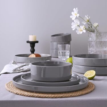 Набір посуду Richmount Nebula для 6 осіб, набір тарілок та мисок із 18 предметів, набір посуду з крапчастої кераміки, можна мити в мікрохвильовій печі та посудомийній машині, сервіз Nebula для 6 осіб (темно-сірий, сервіз Nebula для 4 осіб)