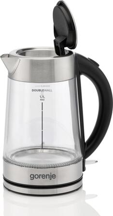 Gorenje Электрочайник 1.7л, 2,200 Вт, strix контроль, стекло, нерж