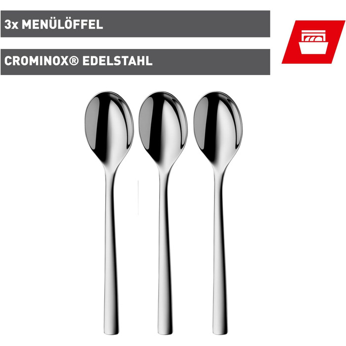 Набір ложок Silit Trend, 21,2 см, 3 шт., з полірованої нержавіючої сталі, стійкі до корозії, столові та супові ложки, стійкі до подряпин, безпечні для посудомийної машини, довговічні