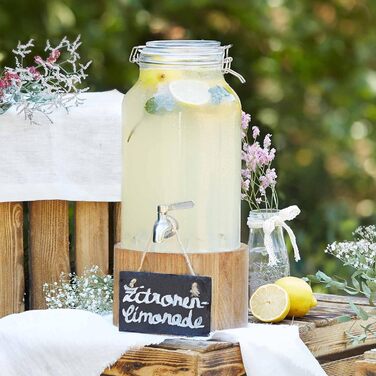 З краном і підставкою з нержавіючої сталі в дубі, диспенсер для лимонаду, вінтажна дизайнерська банка Мейсона (диспенсер для напоїв 5 л)