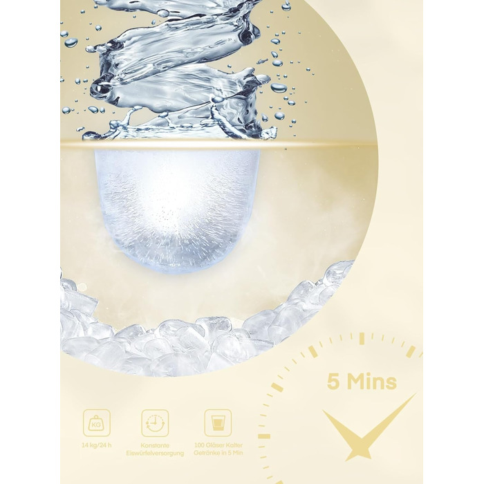 Льодогенератор FOHERE 14 кг 24 години, 8 кубиків льоду за 6 хвилин, 2 розміри кубиків льоду, самоочисний льодогенератор з ручкою, льодосборником та кошиком, льодогенератор для вечірки, офісу, автофургона (білий)