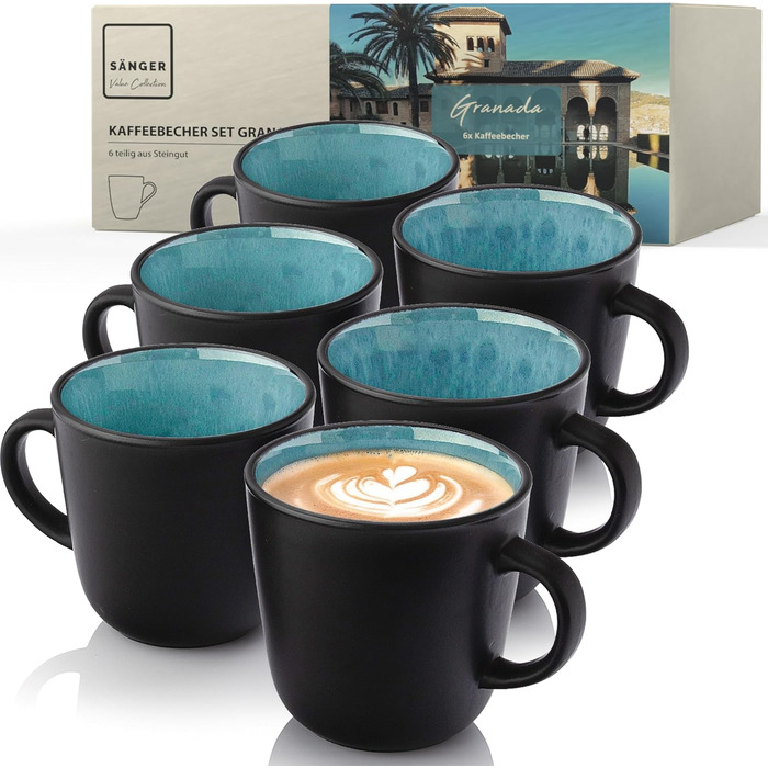 Кам&39яні миски для пасти 6 предметів, набір мисок для пасти на 6 осіб, набір мисок можна мити в посудомийній машині та мікрохвильовій печі, велика багатофункціональна миска темно-сірого кольору 750 мл VALUE COLLECTION (Granada, кавова кружка 6 предметів)