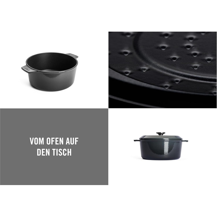 Чавунна каструля Ø 24 см, синього кольору, з кришкою та силіконовими ручками Емальований чавун, підходить для індукції та духовки для всіх типів плит Ø 24 см, висота 11 см, 4,2 літра (сіра, Ø 24 см, висота 11 см, 4,2 літра)