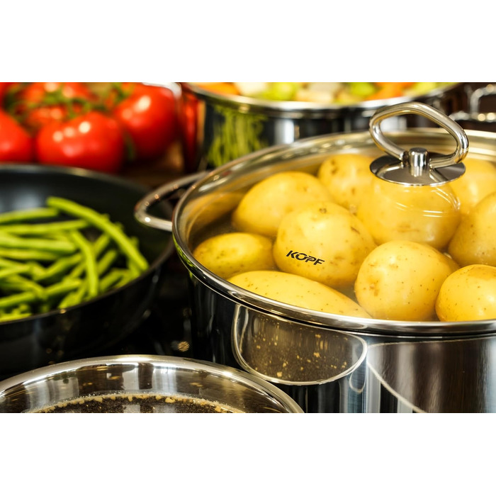 Набір каструль Head Merkur з нержавіючої сталі індукційні каструлі з обідком, літровою шкалою та скляною кришкою (6 предметів)