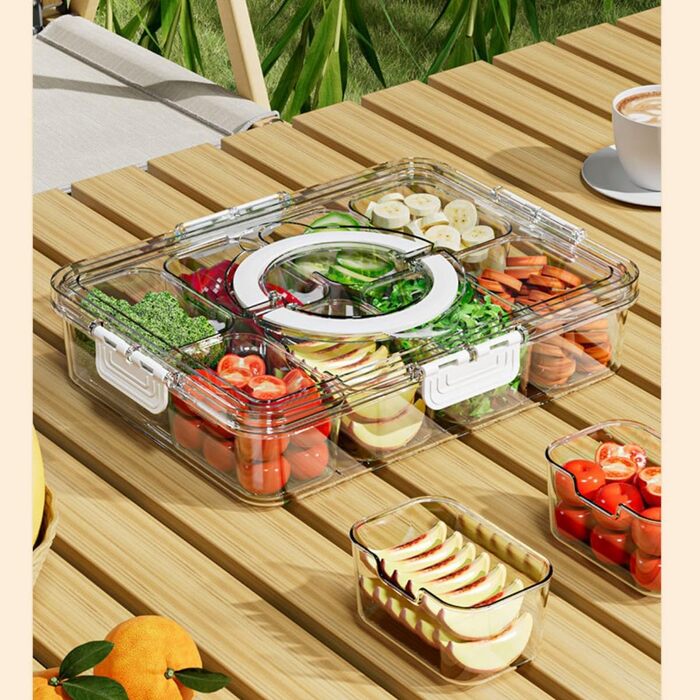 Сервірувальна тарілка для снеків, контейнер для солодощів та горіхів із пластику з кришкою з 8 відділеннями, тарілка для снеків з фруктами, коробка для зберігання десертів, спецій (прозора з 8 відділеннями)