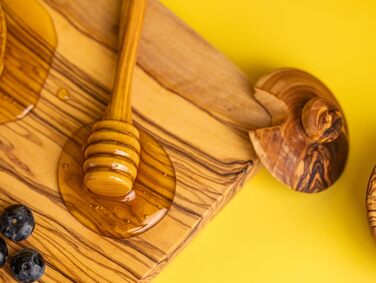 Високоякісні ложки для меду SOLTAKO в наборі з 2 шт. виготовлені з ексклюзивного оливкового дерева - Підйомник меду для унікальної медової насолоди - Дозатор медової ложки для сиропу ручної роботи - довжиною 15 см