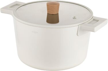 Алюмінієва каструля FLORINA 16 см 1,6 л Підходить для індукції Керамічне покриття, стійке до подряпин М&39яка ручка під дерево Термостійка Для всіх варильних поверхонь Легко миється (NUBE, 5,8 л - 24 см)