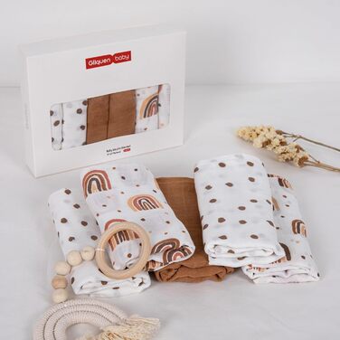 Муслінові серветки GLLQUEN для немовлят, 6 шт. бавовняних серветок для відрижки, 70 см x 70 см, абсорбуючі та дихаючі, ідеально підходять для очищення, витирання та покриття новонароджених (райдужні, 6 шт.)