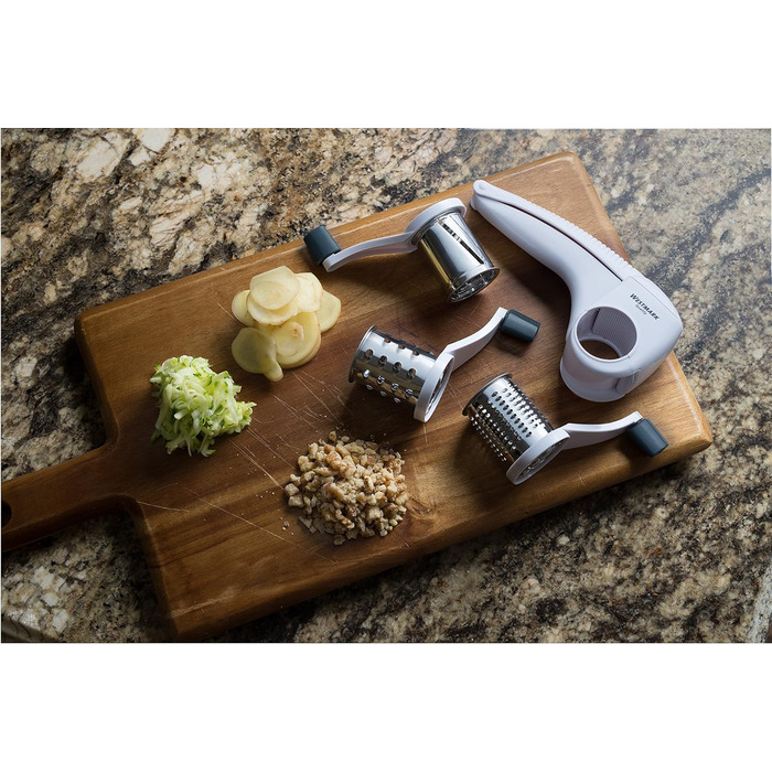 Барабанна терка/рубанок Westmark з 3 ріжучими барабанами та вбудованим поршнем, нержавіюча сталь/пластик, тріо, білий/антрацит, 11722260 одинарний