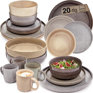 Комбінований сервіз на 6 персон, набір тарілок кавовий кухоль макаронна миска 30 шт. , набір посуду з кераміки посудомийна машина - мікрохвильова піч - стійкий до подряпин, набір посуду з кераміки КОЛЕКЦІЯ ЦІННОСТЕЙ (Каїр, комбінований сервіз 20 шт.)